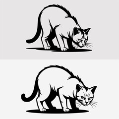 Stylized Illustrations of Defensive Cats with Arched Backs