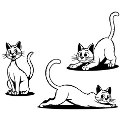 Playful Cat Poses Jumping, Stretching, Standing, and Crouching