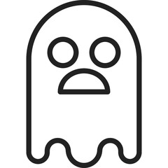 Outline Icon of a Spooky Ghost Character with a Scared Expression on a Transparent Background Halloween Themed Graphic Element