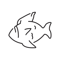A simple line drawing of a fish featuring a distinct tail fins and facial markings