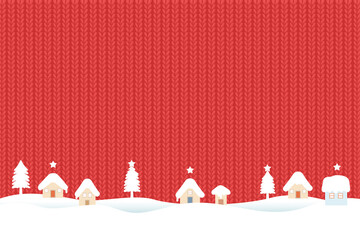 雪景色の家と木、ニットの背景イラスト