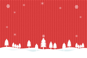 雪景色の家と木、ニットの背景イラスト