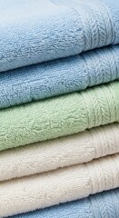 Stack of Soft Pastel Colored Towels for Spa or Bathroom.