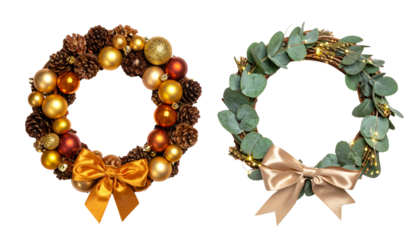 Elegant Holiday Wreath Collection, isolated on transparent background PNG