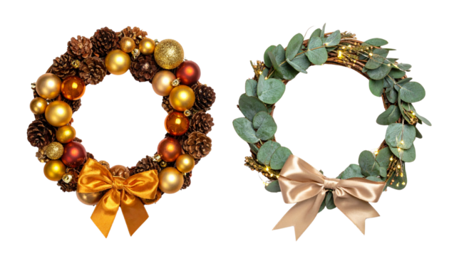 Elegant Holiday Wreath Collection, isolated on transparent background PNG - Powered by Adobe