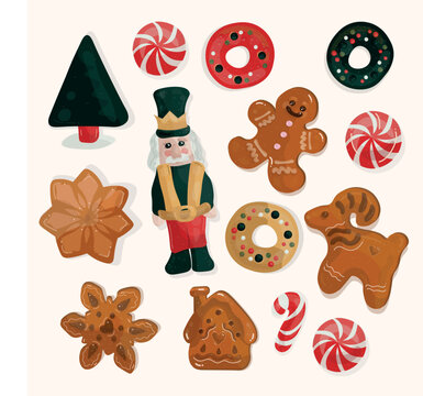 Ginger cookies on christmas holiday with soldat trees candy ginger house