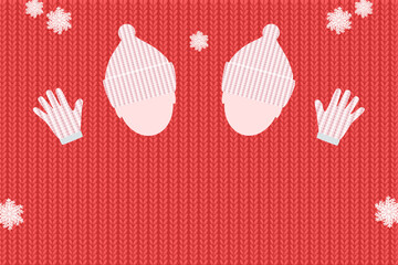 ニットの手袋とニット帽をかぶった2人、ニット編み物の背景イラスト