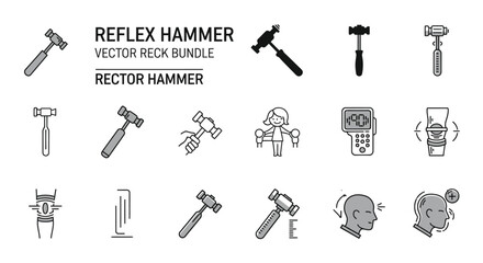 Obraz premium A collection of vector illustrations depicting various reflex hammers, medical diagnostic tools, and related anatomical diagrams used for testing reflexes.