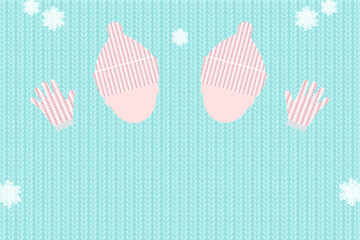 ニットの手袋とニット帽をかぶった2人、ニット編み物の背景イラスト