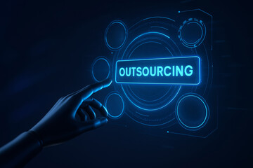 Ai for remote team collaboration outsourcing digital interface glowing blue