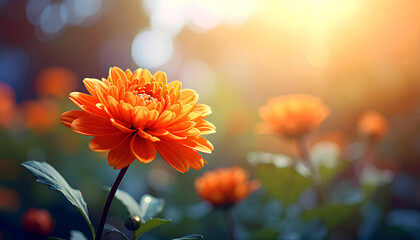 orange flower in the garden with bokeh background