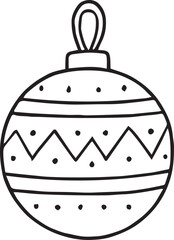 Hand-drawn black and white Christmas ball ornament, created with fine liner. Minimal vector doodle for eco-friendly holiday design, simple modern decoration, and sustainable Christmas projects.