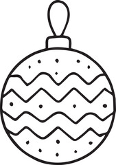 Hand-drawn black and white Christmas ball ornament, created with fine liner. Minimal vector doodle for eco-friendly holiday design, simple modern decoration, and sustainable Christmas projects.