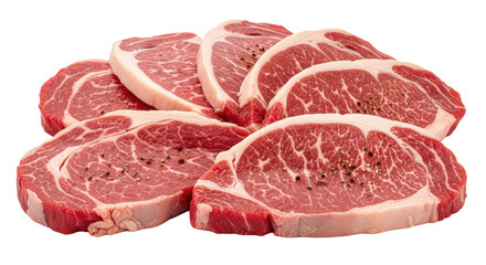 Fototapeta premium Raw Beef Steaks Marbling Fat Ready For Grilling Isolated on Transparent Background