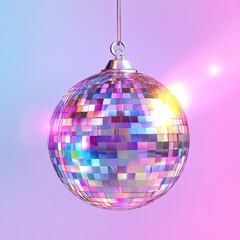 Shimmering Disco Ball Reflecting Colorful Light in Bright Atmosphere with Soft Gradient Background