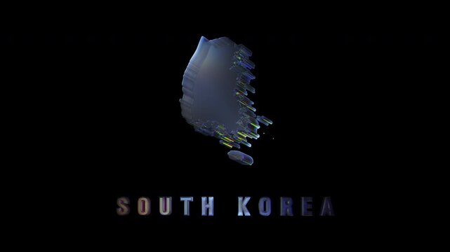 Rotating 3d map of south korea on black background