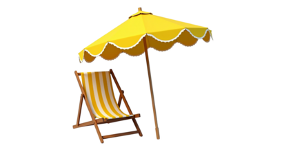 Summer vacation and relaxation concept with a yellow striped deck chair and beach umbrella for sunny seaside getaways