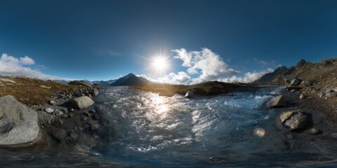 Obraz premium Nature panorama hdr mountain river scene with scenic viewpoint