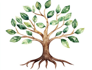 Obraz premium Watercolor, simple, cute, beautiful, soft pastel green, brown, peach tree clipart on a white background