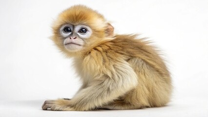 Fototapeta premium A young macaque baby with fur is sitting close to its mother in the wild nature of the jungle, a charming wildlife portrait of a mammal