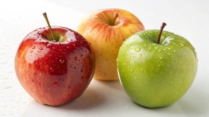 Two fresh, red and green apples are isolated on a white background, representing a healthy and delicious fruit snack