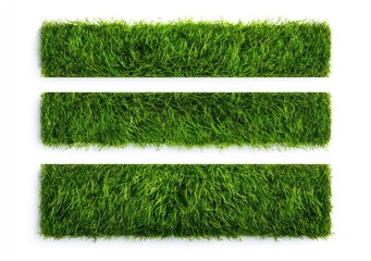 Three horizontal grass strips against white background