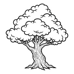 Stylized illustration of a large deciduous tree with a thick trunk and full canopy