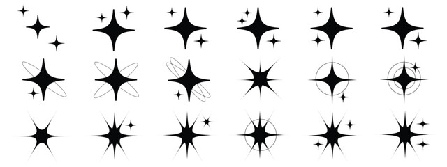 Twinkle star vector glitter bright magic light icon. Star twinkle glitter spark outline shine icon set. Hand drawn sketch doodle style