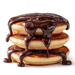 Stacked chocolate-drizzled pancakes