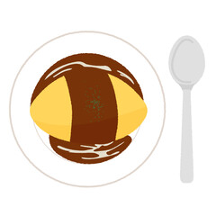 デミグラスソースのオムライス（omelette rice）のかわいいイラスト。スプーンとお皿。