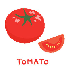 丸いトマトとカットされたトマトのベクターイラスト。