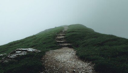 Misty mountain path ascends