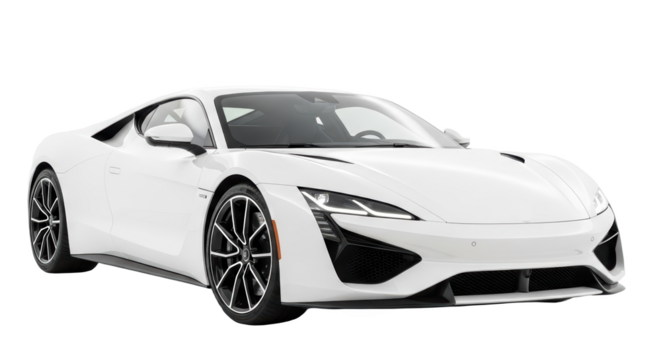 Sleek White Sports Car With Modern Design And Black Wheel Accents On Transparent Background