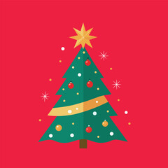 A Christmas tree made with gold sparkles on red
