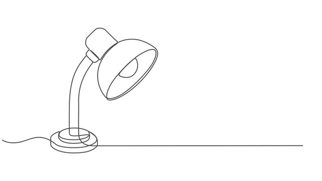animation of a continuous drawing of a table lamp with one line, Animation of one single line drawing of desk lamp for home appliance. Electricity table lamp interior concept. Full length one motion.