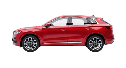 Fototapeta premium Red Luxury SUV Automotive Vehicle Side Profile Isolated on Transparent Background