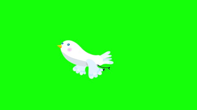 Bird white cartoon animation character starts flight greenbox. Seamless loop behaviour.