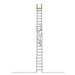 A person climbing a ladder isolated on white background the scene is depicted in a simple line art style, emphasizing the challenge and effort of ascent