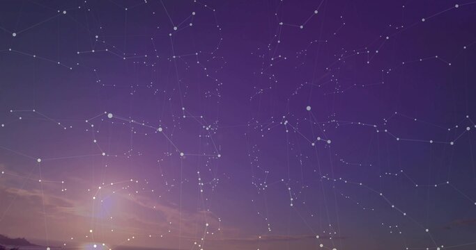 Fototapeta Displaying constellation overlay on twilight sky above hills, with white star markers and lines