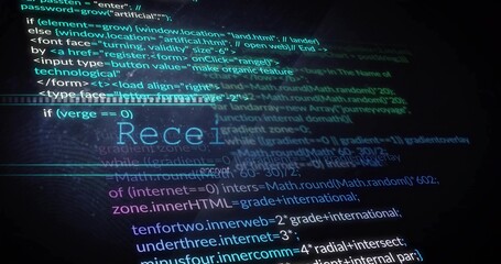 Displaying syntax-highlighted code editor on office desk, with computer monitor and Rece1 overlay