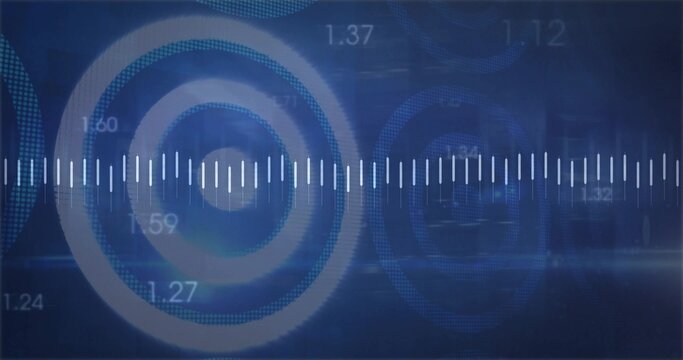 Displaying white bar with ticks spanning dark blue interface, with circle overlays, numeric labels