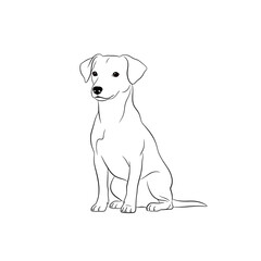 A cute dog is sitting and looking forward, isolated on white background the image is a simple line drawing style illustration