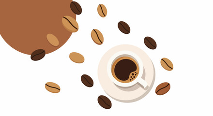 Obraz premium Coffee Time Flat Lay With Cup Of Coffee And Coffee Beans