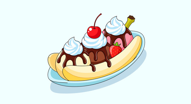 Classic Banana Split With Strawberry, Chocolate and Cherry Toppings