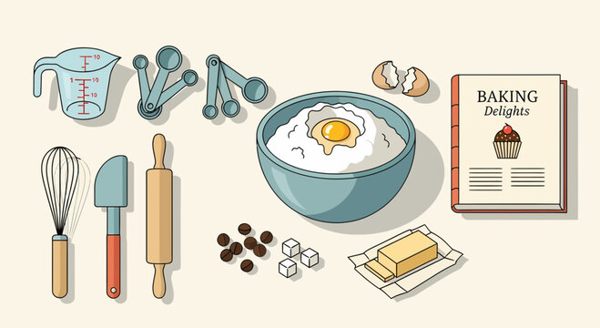 Delightful Baking Preparation With Culinary Tools And Ingredients
