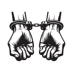Cartoon vector illustration of handcuffed hands in a cute yet clear style, showing handcuffs binding both hands.