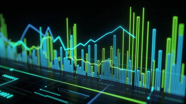 Neon Metrics: Bar and Line Graphs in High-Contrast Data Visualization
