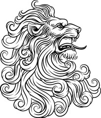 Lion Head Woodcut Etching Vintage Style