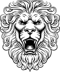 Lion Head Woodcut Etching Vintage Style