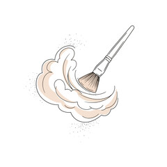 Illustration of a makeup brush with powder isolated on white background, perfect for beauty, cosmetic, and fashionrelated designs, adding a touch of elegance
